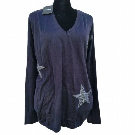 Glitter Star Print V-neck Pullover Sweater
