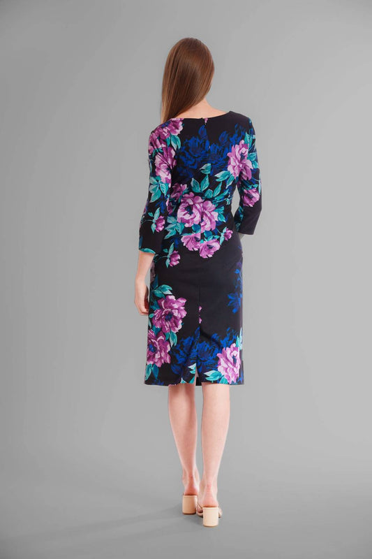Asymmetric Neck Floral Midi Dress