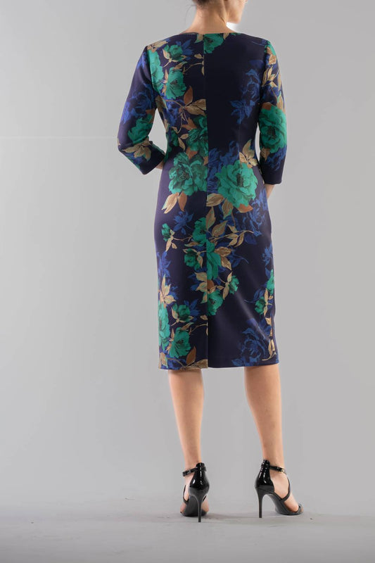 Asymmetric Neck Floral Midi Dress