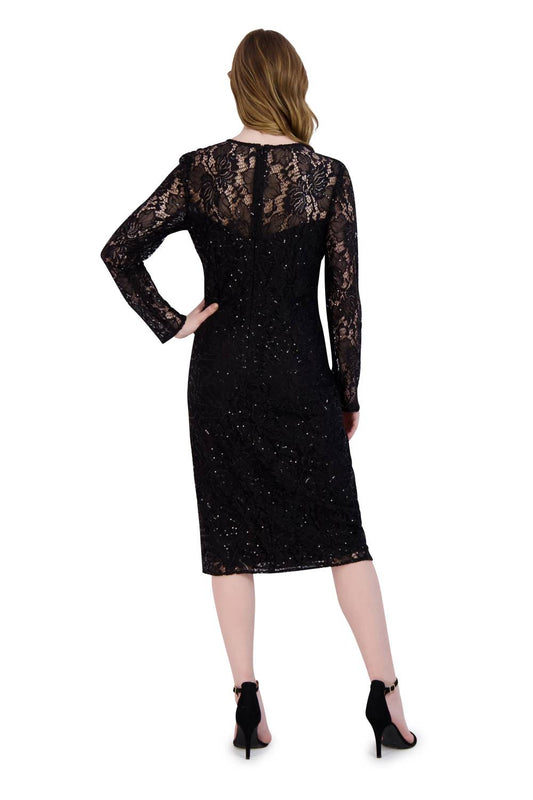 Long Sleeve Sequined Lace Sheath Dress