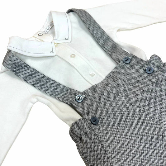 Little Boys Two-Piece Stitching Onesie With Tweed Overall