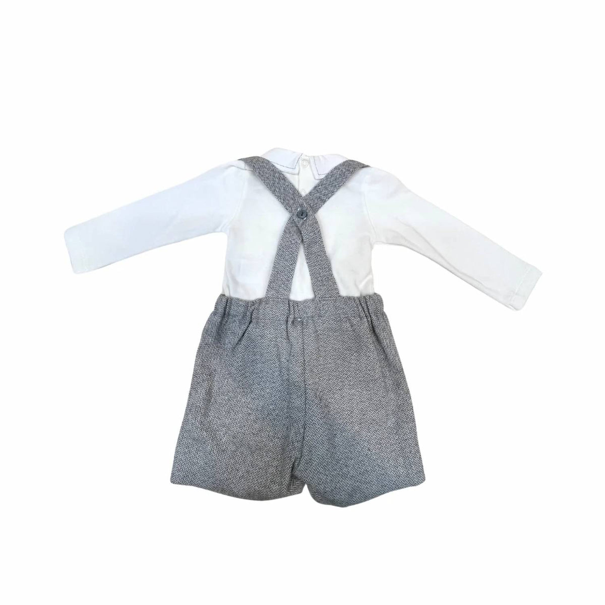 Little Boys Two-Piece Stitching Onesie With Tweed Overall
