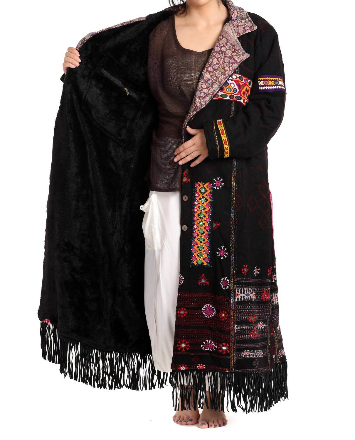 StandAwt - Leather Fringe Merino Wool Coat - Plus - Rack Hunt -