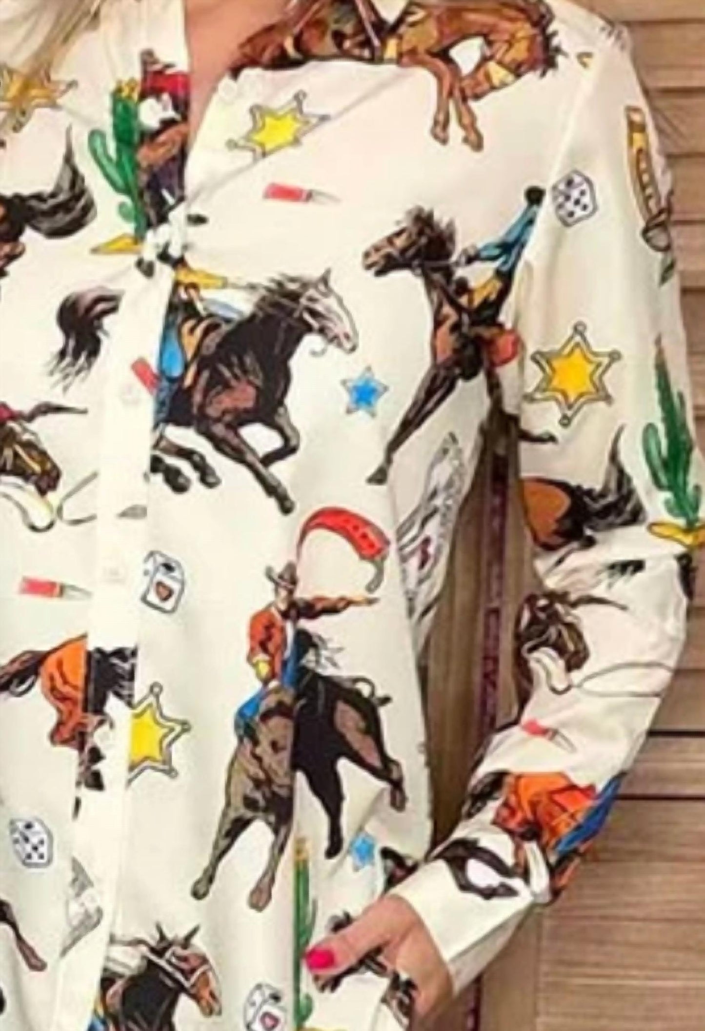 Western Pattern Long Sleeve Shirt - Plus