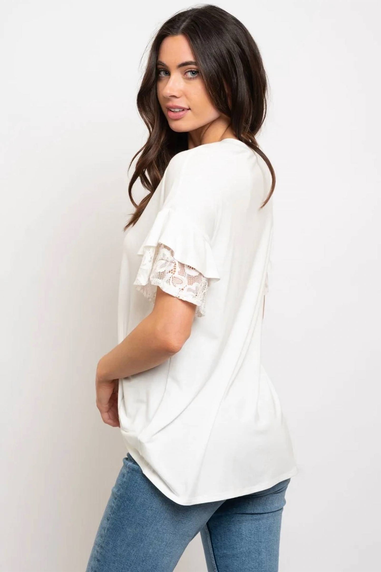 Women's Lace Ruffle Detailed Front Knot Top