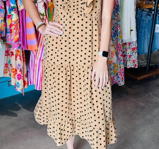 Reminiscence - Ruched Cotton Polka Dot Midi Dress - Rack Hunt