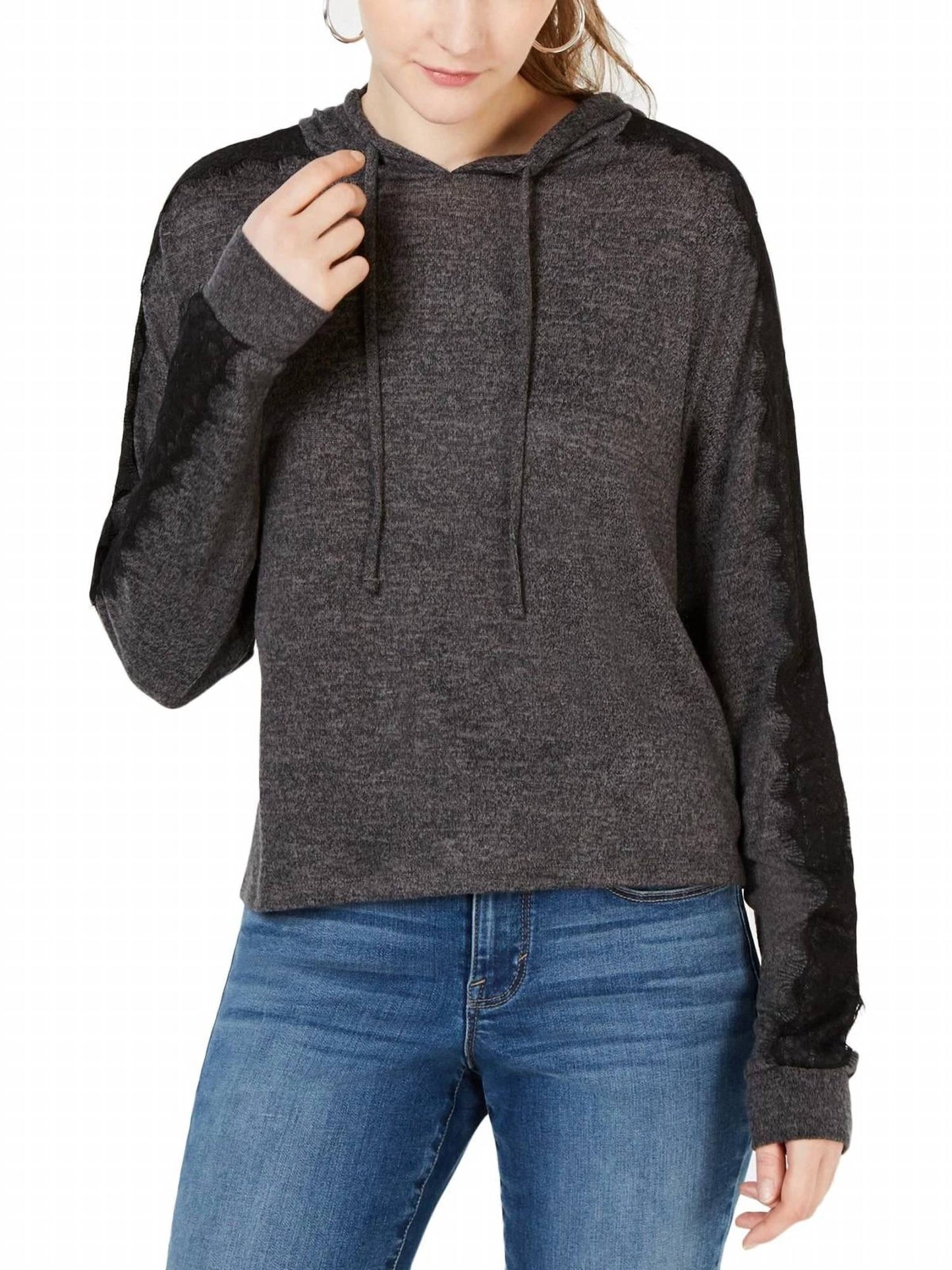 Lace Trimmed Marled Hoodie