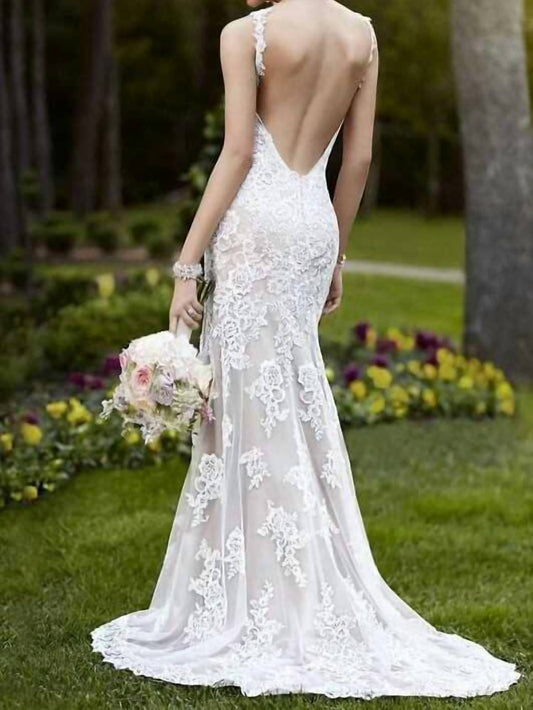 Sleeveless V Neck Wedding Gown