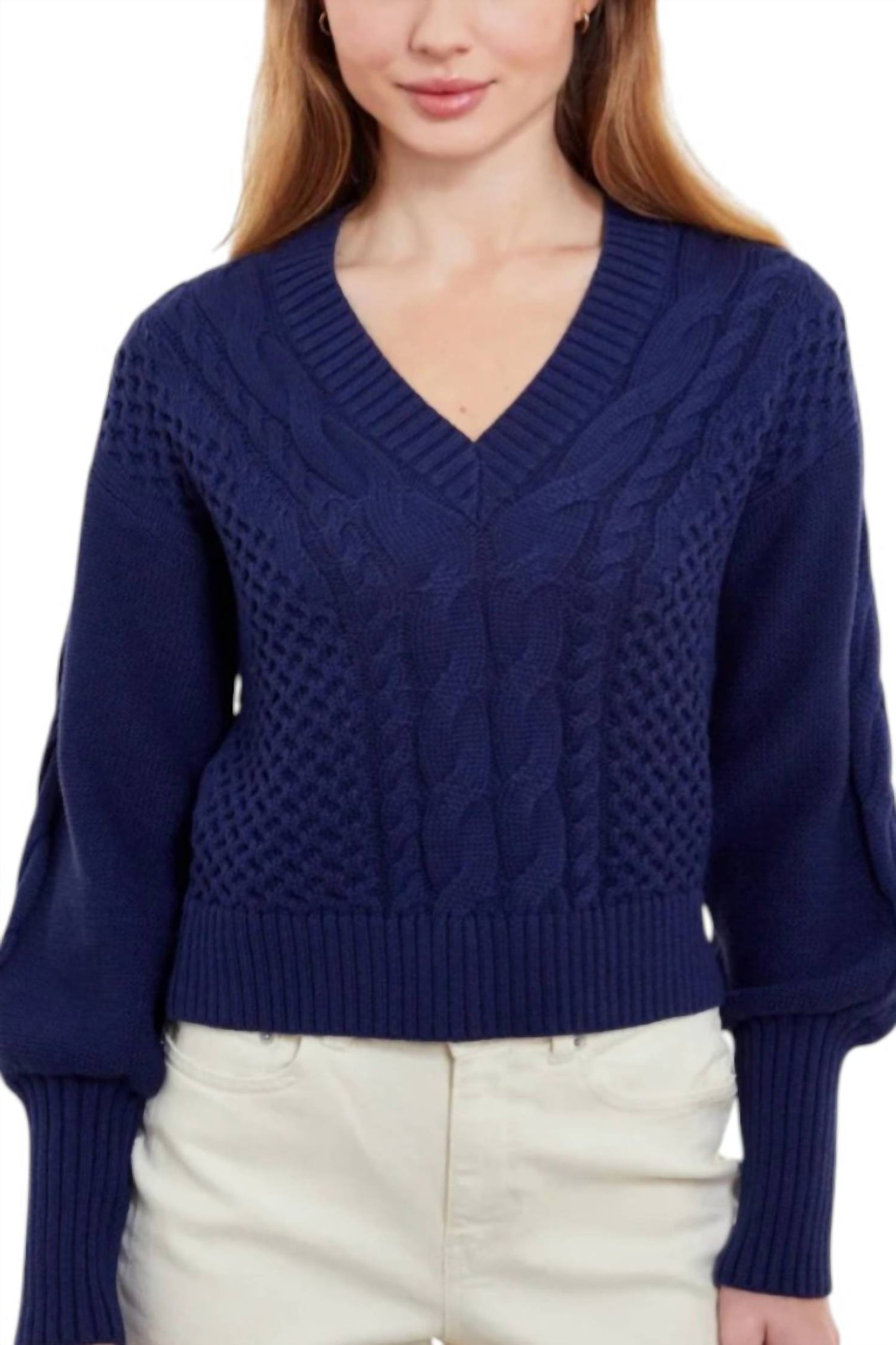 Anna Cable V-neck Sweater