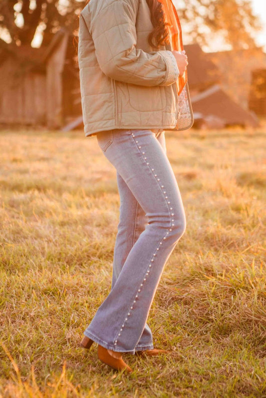 Punchy Pearl Denim Flare Leg Jeans