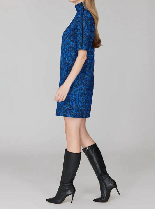 Paisley Stretch Jacquard Turtleneck Shift Dress