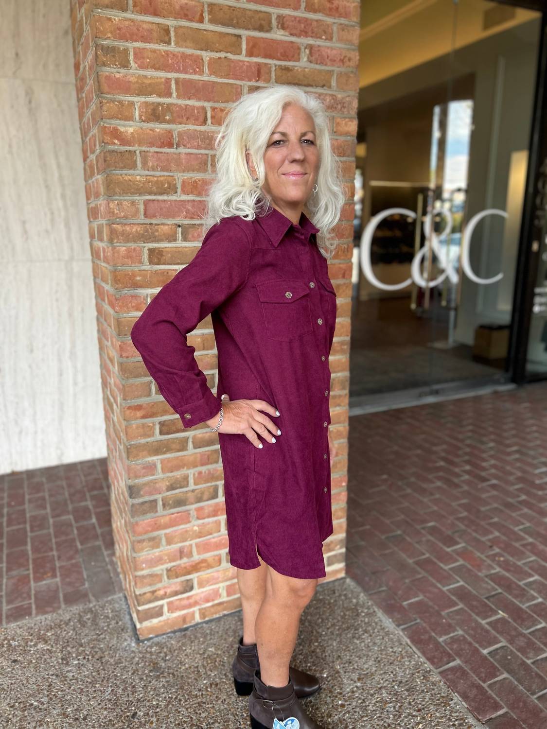 Two Pocket Button Down Shirt Dress