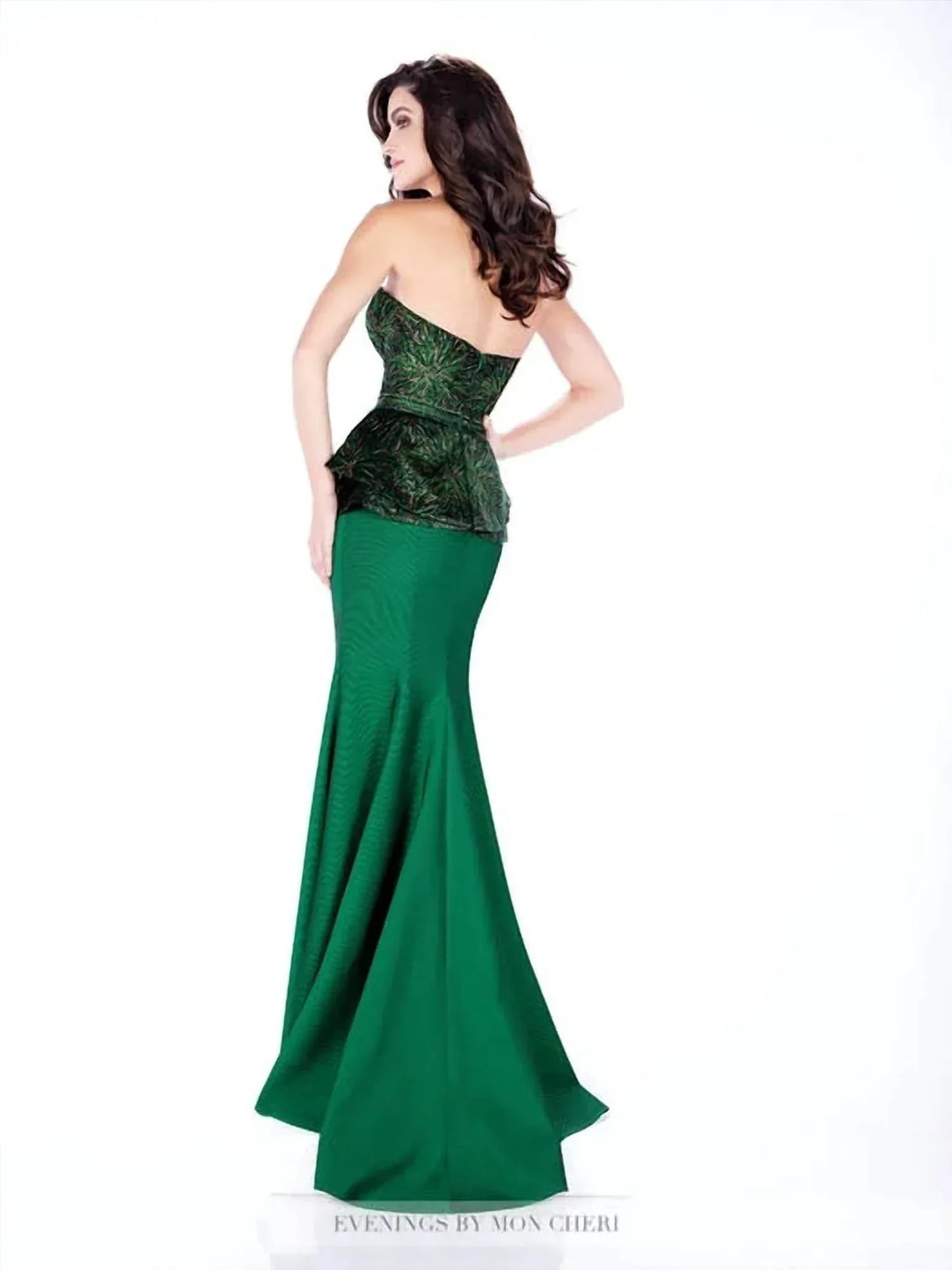 Social Occasions by Mon Cheri - Metallic Brocade Peplum Mermaid Long Gown - Rack Hunt