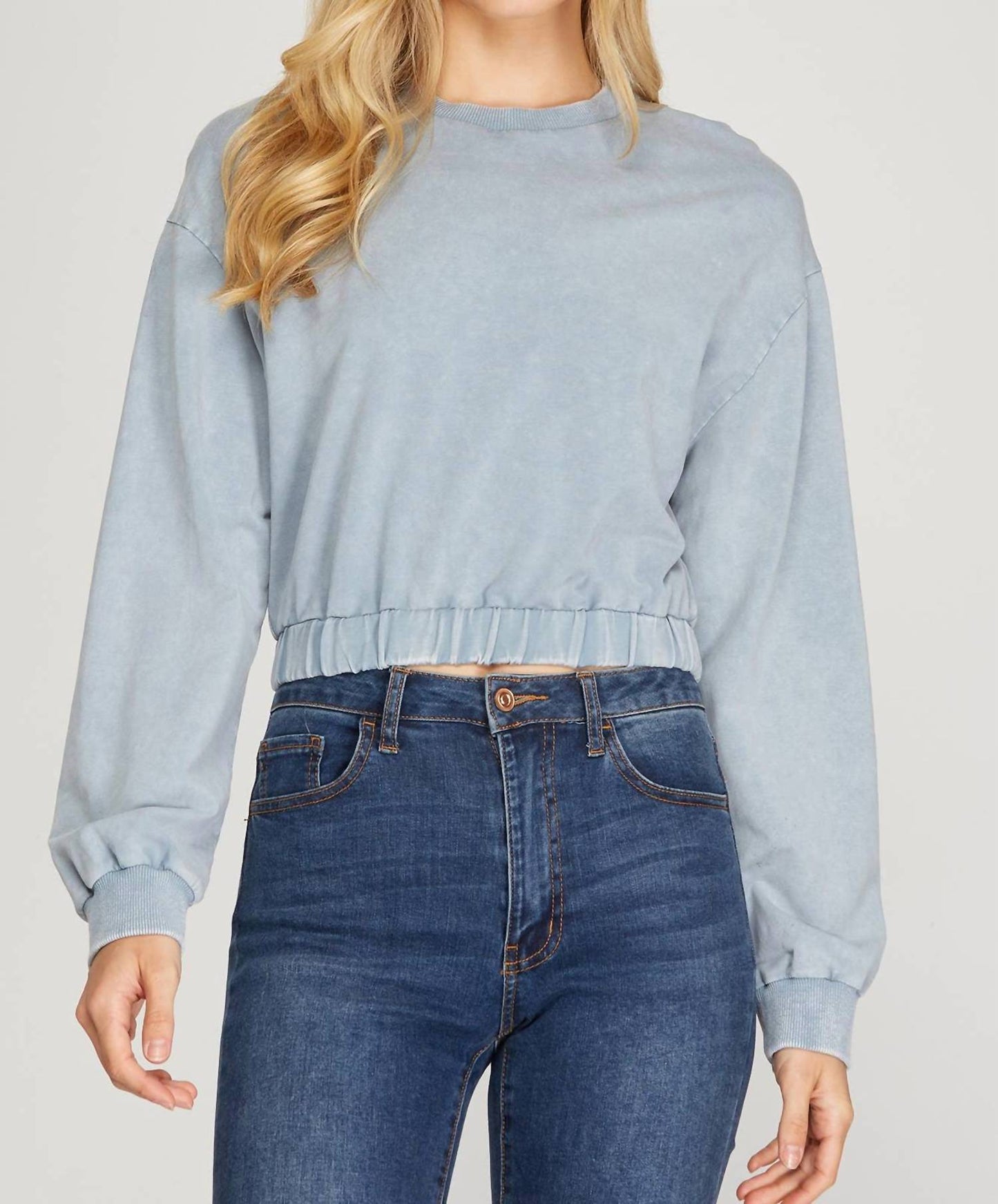Knit Washed Elastic Waistband Top