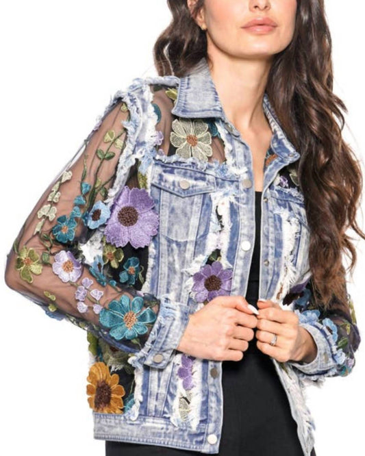 Embroidered Denim And Lace Bohemian Jacket