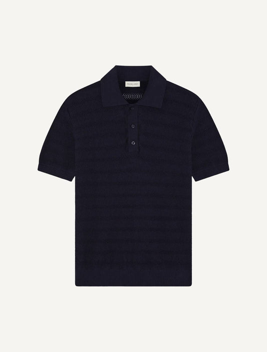 FRESCOBAL CARIOCA Men's Vidal Cotton Blend Buttoned Short Sleeve Polo in Navy - view 2