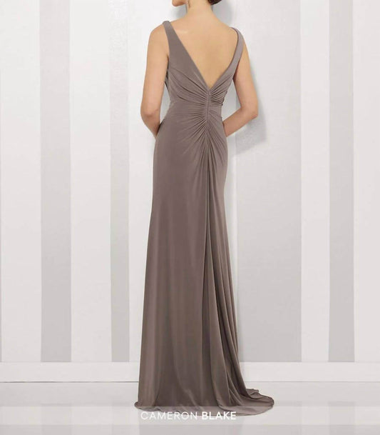 Social Occasions by Mon Cheri - Taupe Long Layered Gown - Rack Hunt