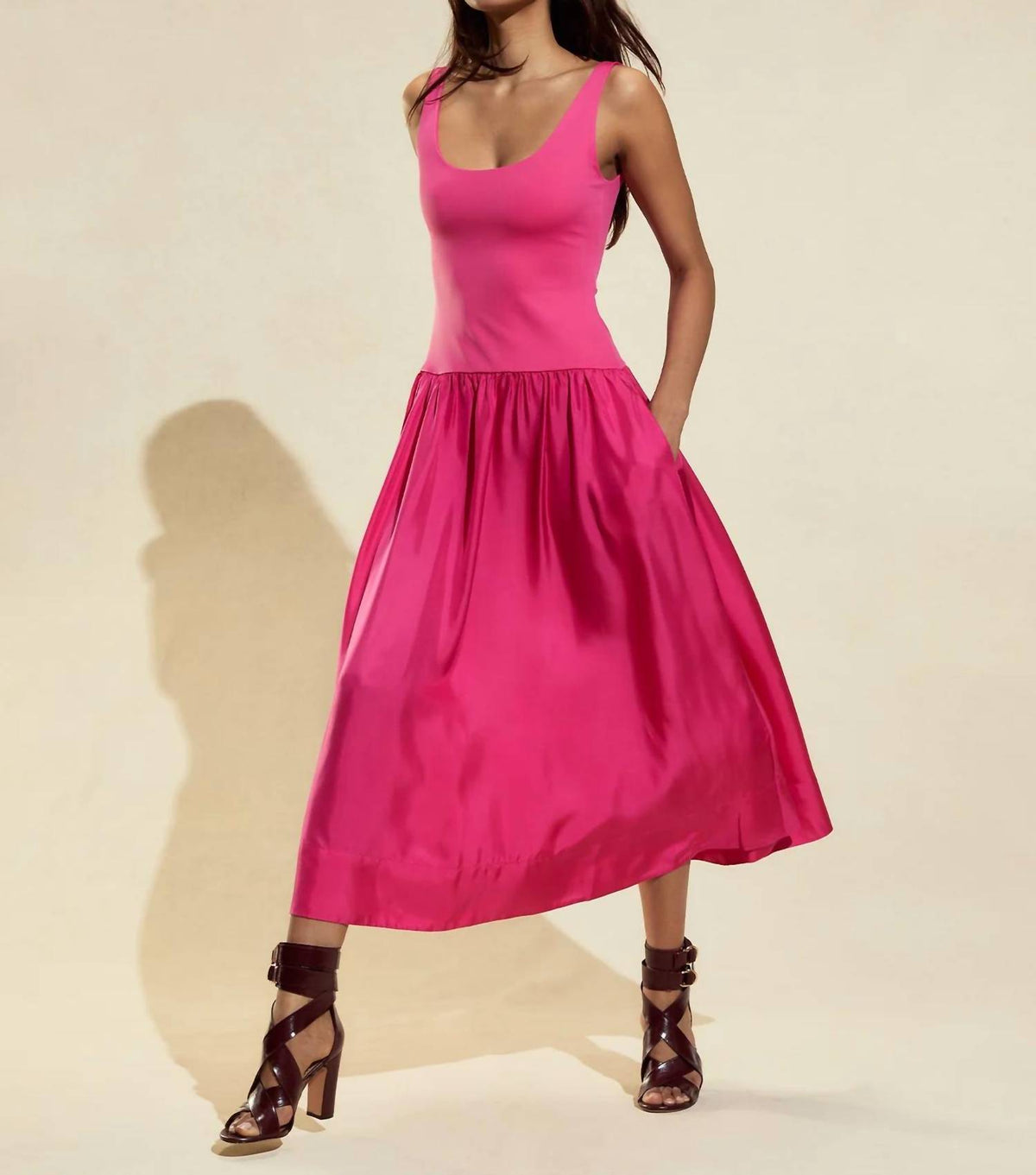 SILK LYCRA COMBO DROPWAIST DRESS