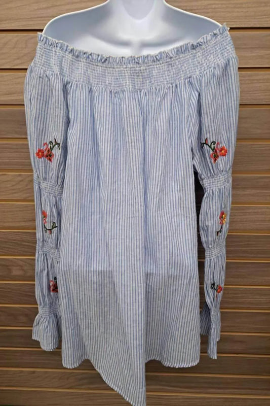 Angela Plus - Women's Off Shoulder Elastic Neck/arms Embroidered - Rack Hunt