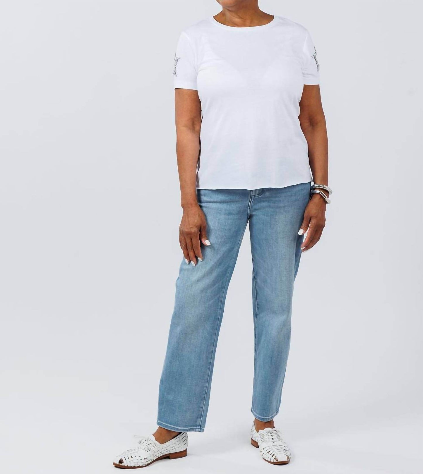 Suzy T - Women's Stars Cut Out Sleeve Top - Rack Hunt -