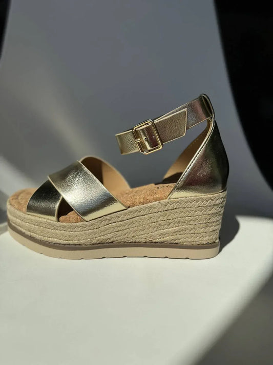Shoe La La - Women's Cross Band Cork Wedge - Rack Hunt