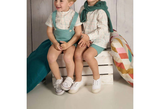 Boy's Checkered Polo Long Sleeve Shorts Set