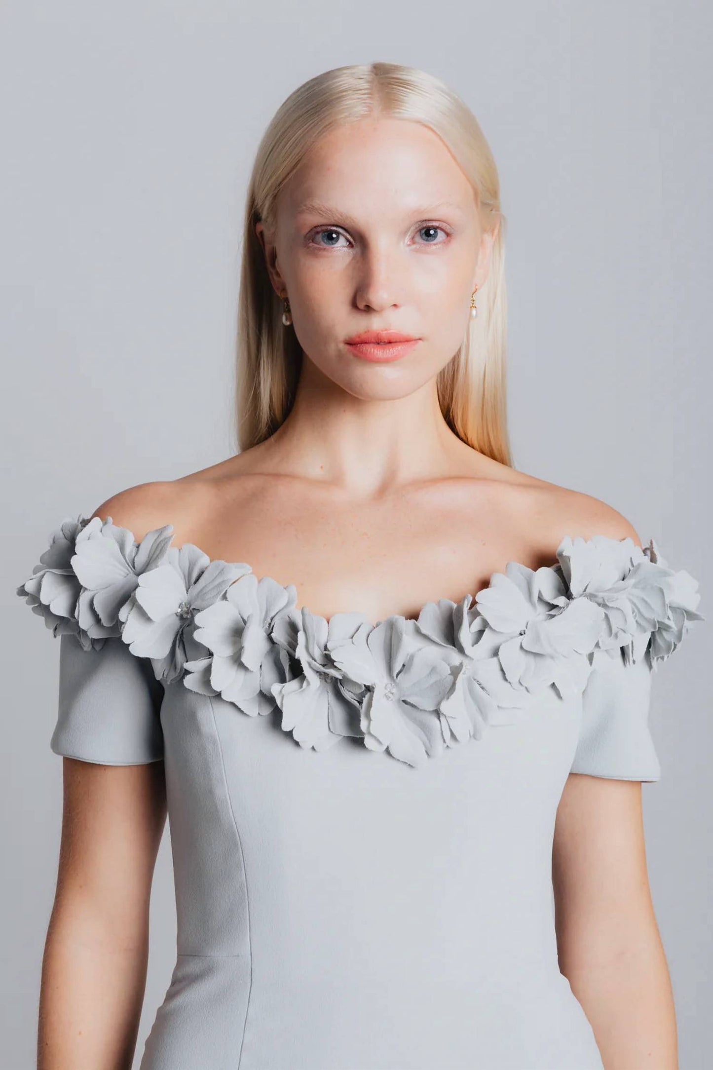 Off Shoulder V-neck Gown With Magnolias