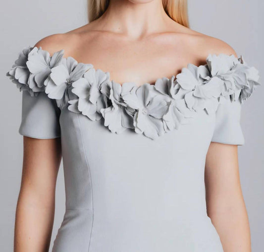 Off Shoulder V-neck Gown With Magnolias