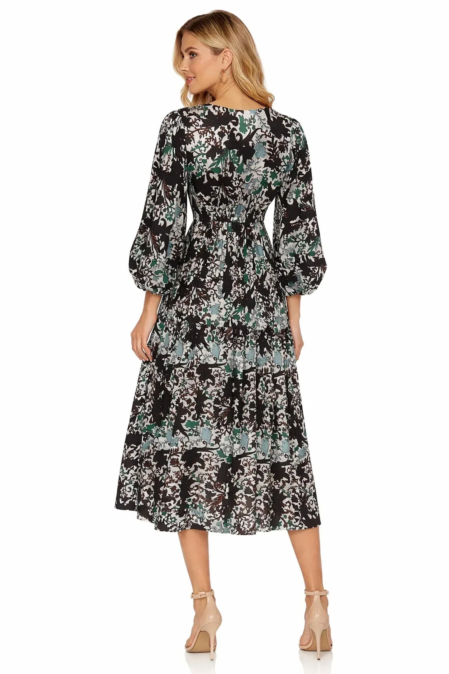 DELFI COLLECTIVE - Abstract Floral Puff Sleeve Midi Dress - Rack Hunt