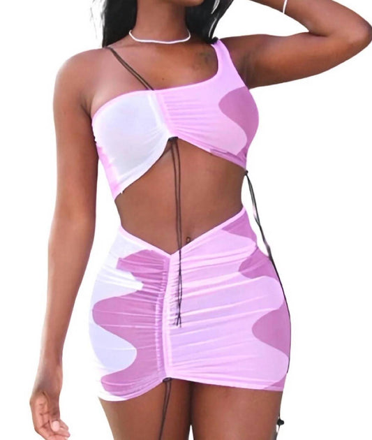 Misinformed - Matching Two Piece Ruched Mesh Mini Skirt Set