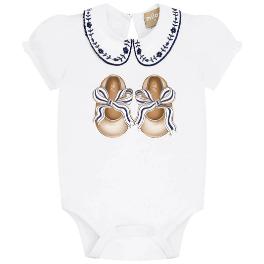 Girl's Onesie With Stripe Shorts Two Piece Set