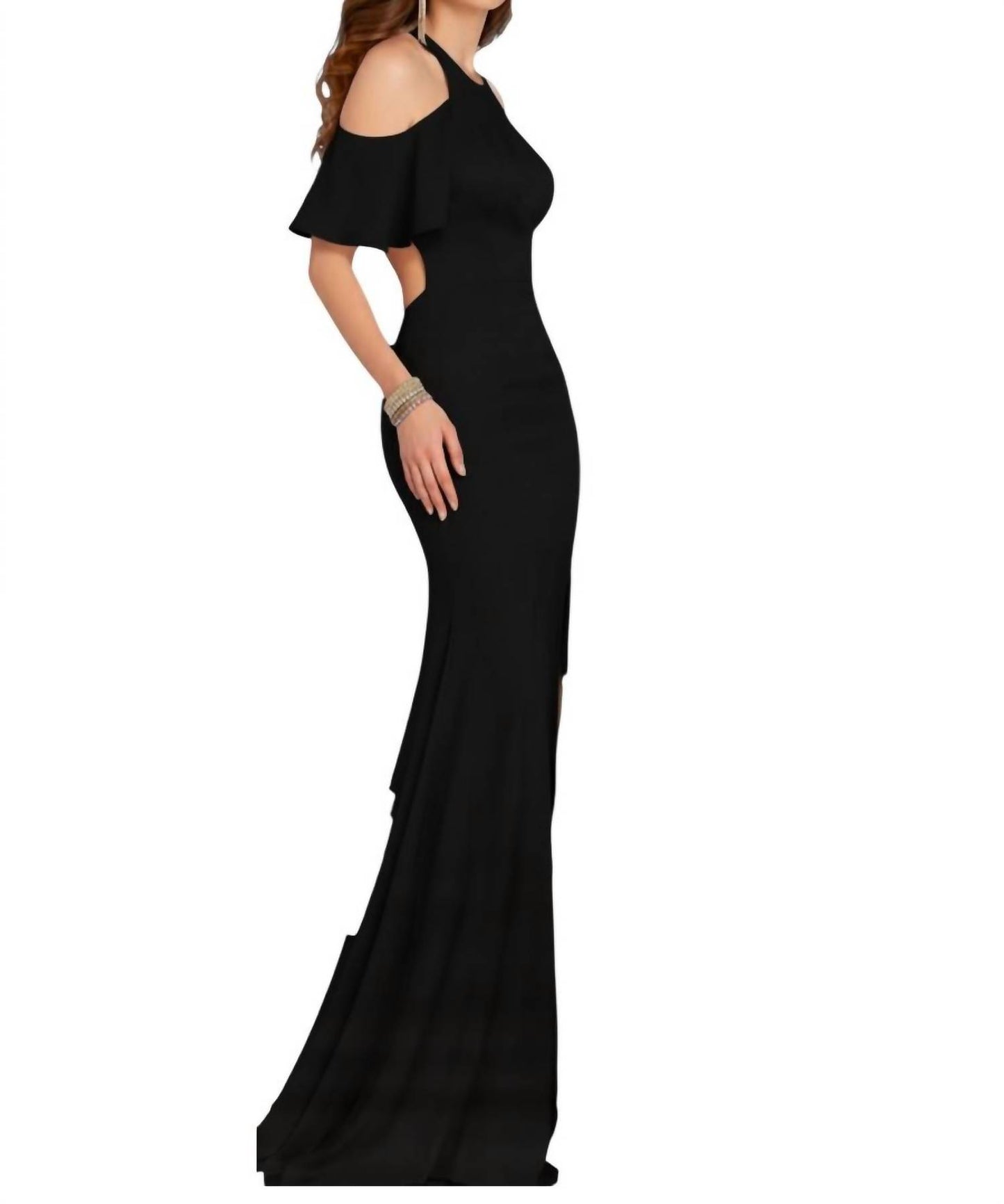 Halter Ruffle Sleeve Maxi Dress