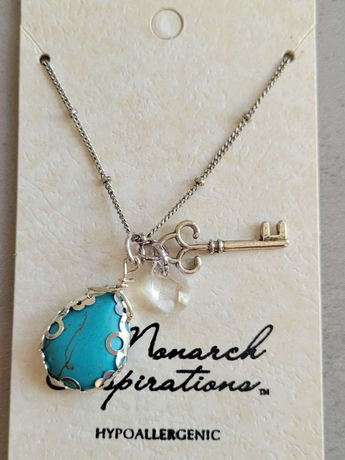 Women's Turquoise Key And Bead Charm Necklace