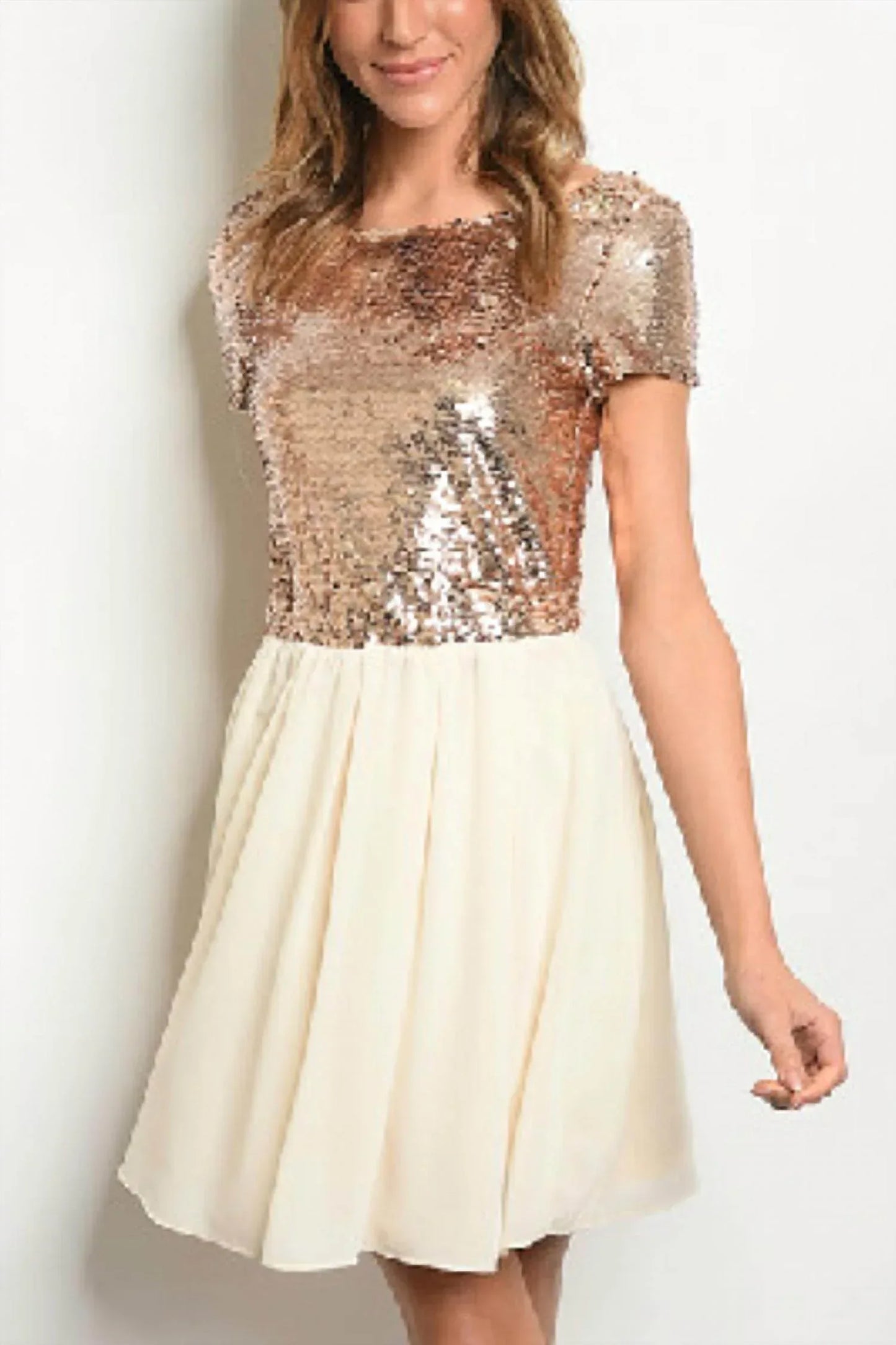 Alythea - Short Sleeve Rose Gold Mini Dress - Rack Hunt