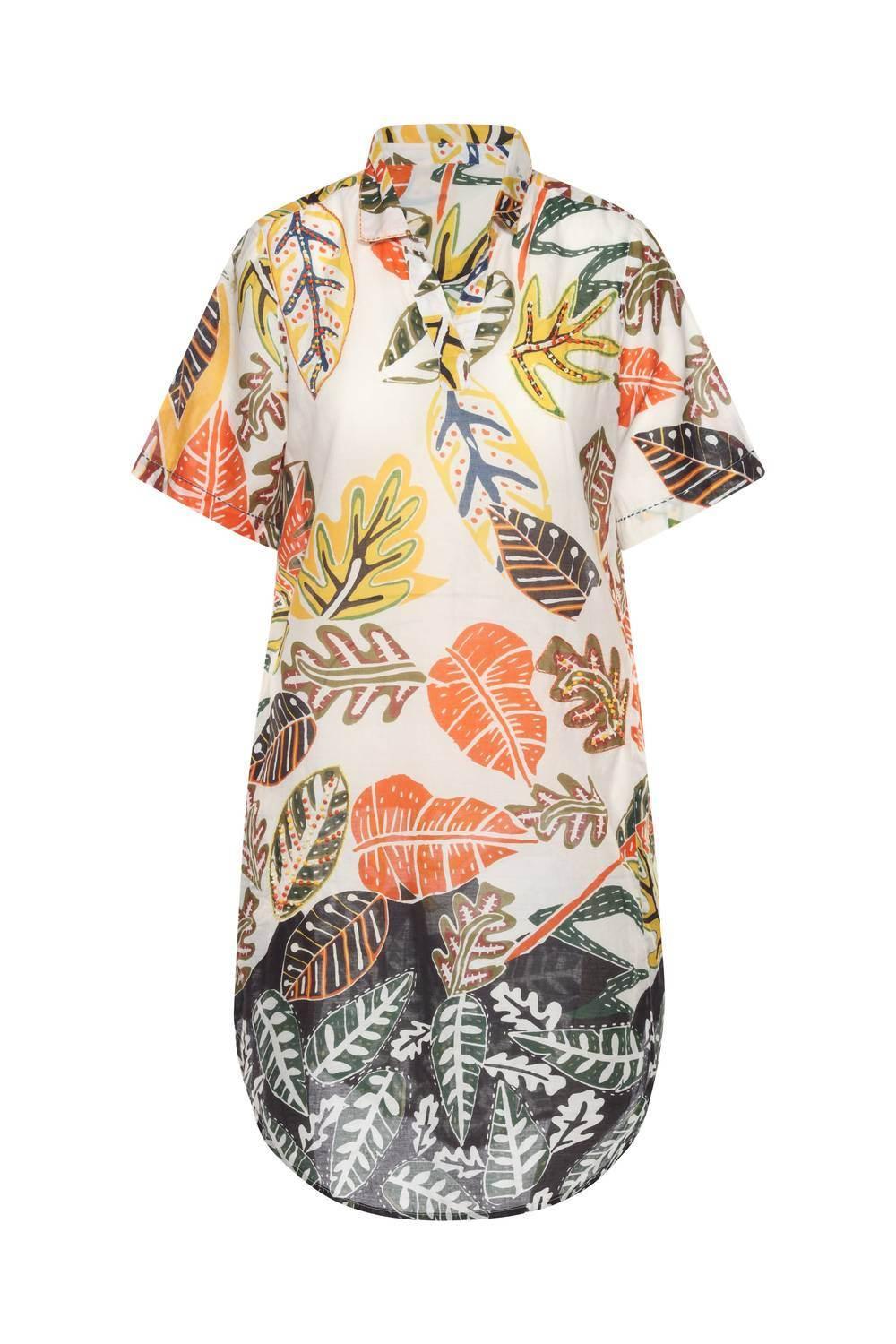 KikiSol - Artisan Leaf With Beading & Embroidered Tunic Top With Pockets - Rack Hunt