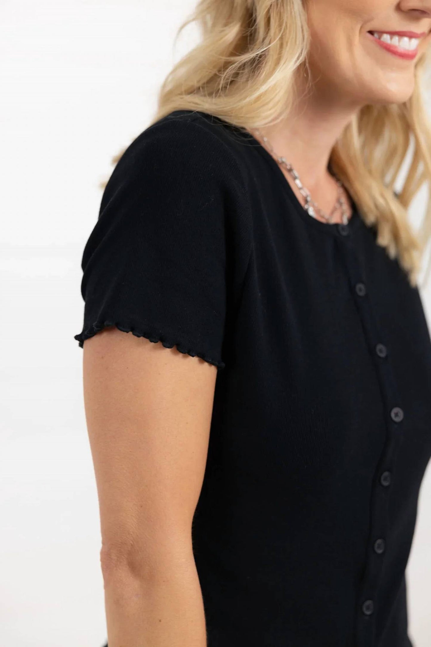 Button Front Short Sleeve Top