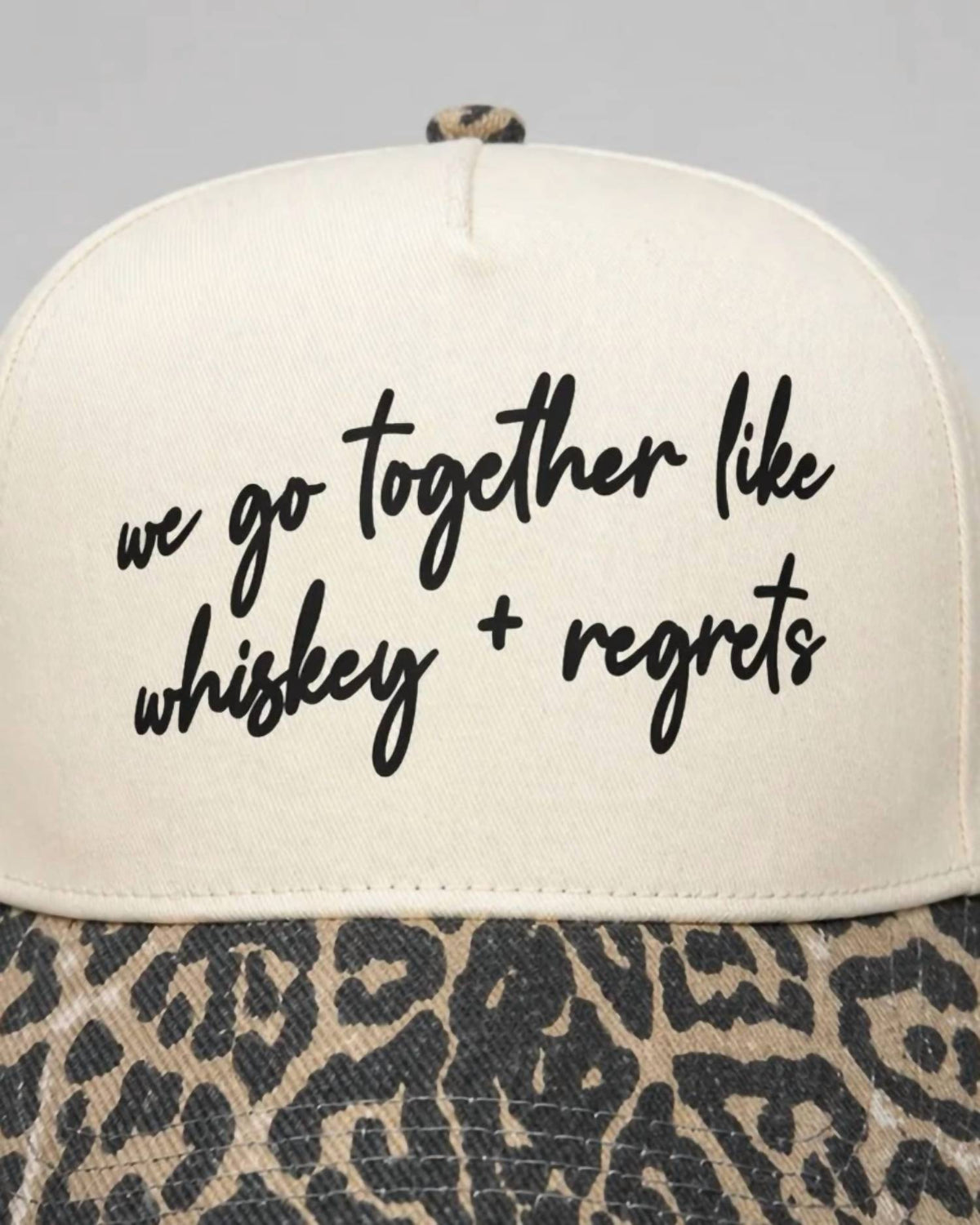 Unisex - Whiskey & Regrets Leopard Canvas Trucker Hat