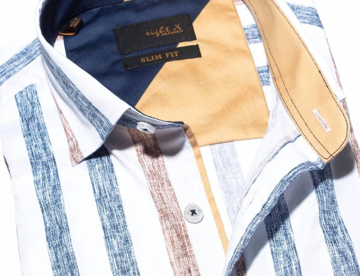 Cross Hatch Striped Button Down Shirt