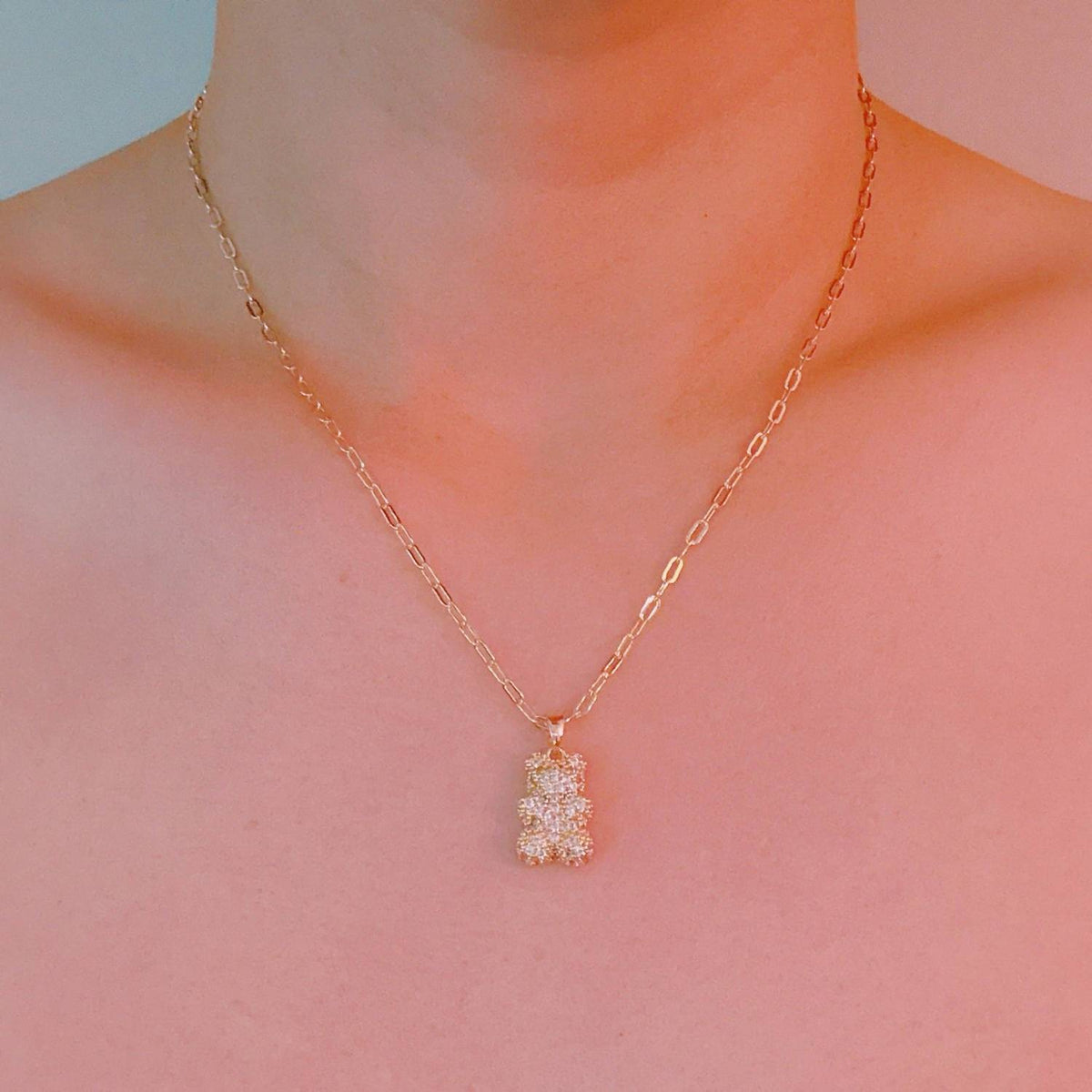 Women's Pavé Bling Bear Pendant Necklace
