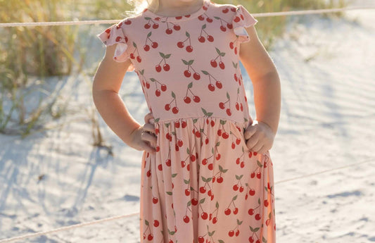 Girl's Very Cherry Short Sleeve Bamboo Twirl Dress