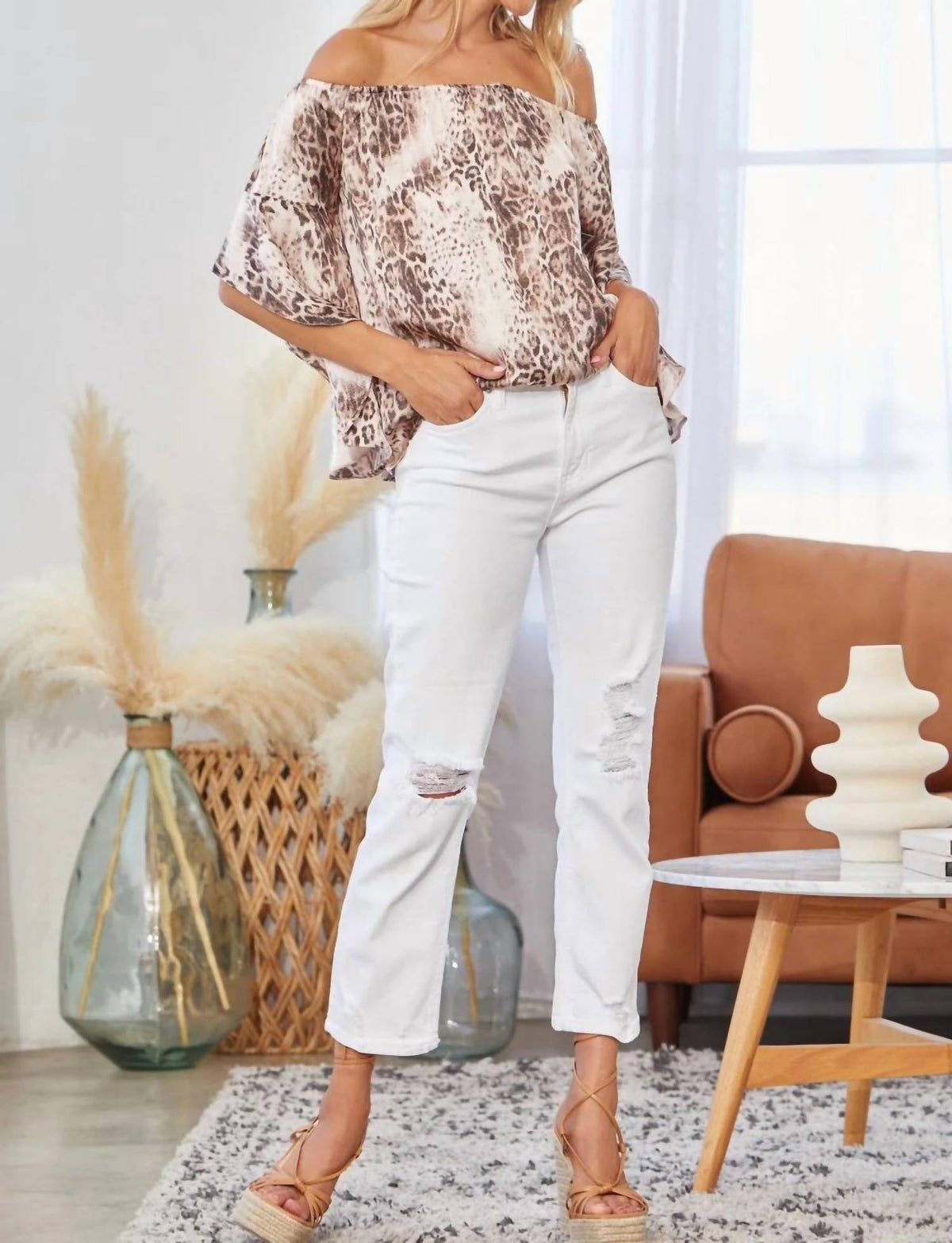 Short Sleeve Leopard Print Blouse