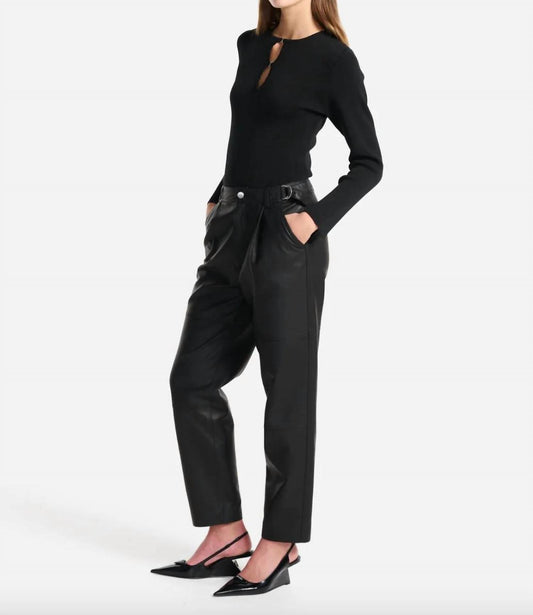 ENA PELLY Women's Hazel Buckled Leather Pant in Black - view 2