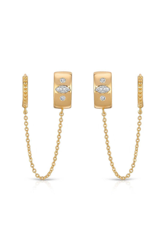 Women's Double Piercing Bezel Crystal Dangle Earrings