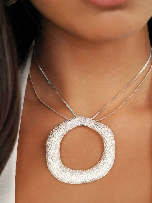 Women's Open Circle Pavè Necklace And Earrings Set