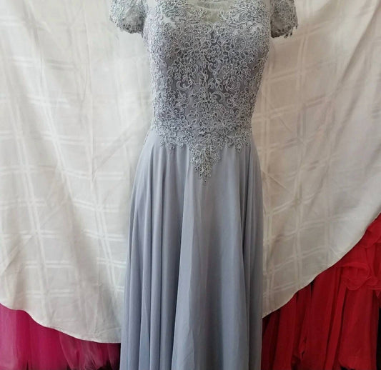 Illusion Short-sleeve Chiffon Maxi Dress