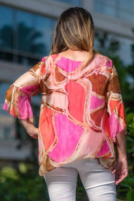 TEES by TINA - Martine Mosaic Flutter Sleeve Silk Blouse - Rack Hunt