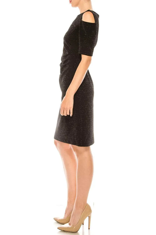 ILE Clothing - Side Pleat Cold Shoulder Sheath Dress - Rack Hunt