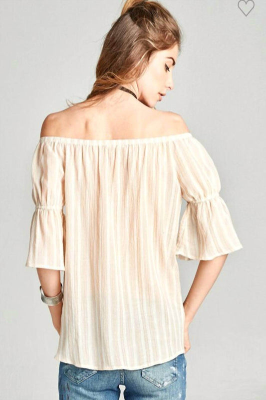 Oddy - Off-The-Shoulder Striped Cotton Blouse - Rack Hunt -