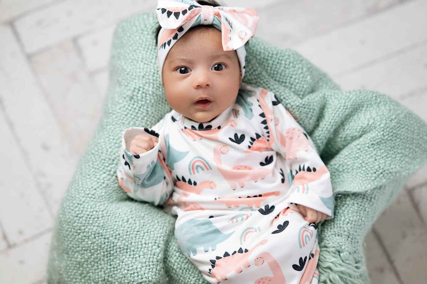 Infant Girls Baby Gown And Bow Headband Set