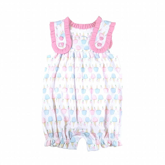 Girls Print Ruffle Straps Romper
